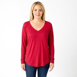 2/$30 American Eagle Soft Sexy Jegging Long Sleeve V-Neck Tee Red S #A0496 TRB3